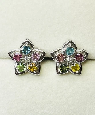 Aretes de plata de ley 925 con estrellas de turmalina natural rosas azul amarillo Foto 1 de 4
