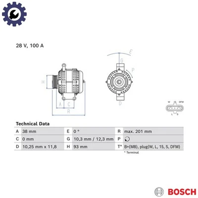 ALTERNATOR 0 986 084 520 FOR MERCEDES-BENZ ANTOS AROCS ACTROS/MP4/MP5 15.6L 6cyl - Image 1 of 4