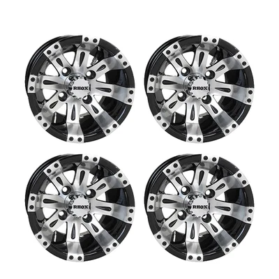 Set of 4, RHOX 10" Vegas Machined & Black Golf Cart Wheels, 10x7, ET-25 - Image 1 of 2