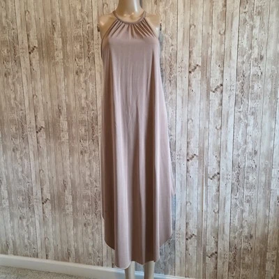 Vestido Double Zero Mujer Talla S Beige Cuello Alto Maxi Borde Crudo Cerradura Informal Foto 1 de 4
