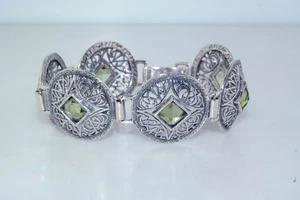 Or Paz PZ 925 Israel Peridot Sterling Silver Round Filigree Lace Panel Bracelet - Picture 1 of 4