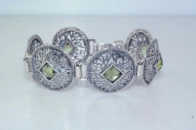 Or Paz PZ 925 Israel Peridot Sterling Silver Round Filigree Lace Panel Bracelet - Image 1 of 4