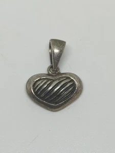 Vintage Sterling Silver 925 SE Ridged Heart Pendant - Picture 1 of 6
