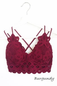 Scalloped V neck Lace padded Bralette Brami Bralette criss cross S M L XL 2X - Picture 1 of 23