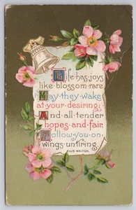 Jeder Anlass Das Leben hat Freuden Gedicht Glocke wilde Rosen PA DB um 1910 Postkarte rosa grün - Bild 1 von 3