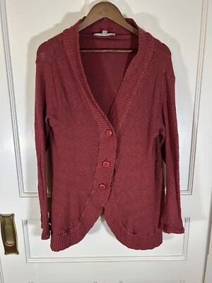 Cárdigan de lino para mujer rojo mezcla de algodón con botones manga larga talla P/S Foto 1 de 4
