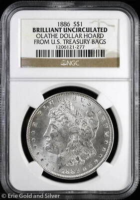 1886-P $1 Morgan Silver Dollar NGC Brilliant Uncirculated | Olathe Hoard UNC BU - Image 1 of 4
