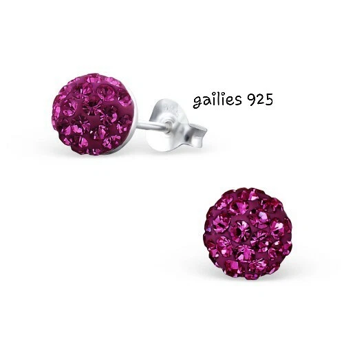 Orecchini A Perno Per Bambini In Cristallo Fucsia In Argento Sterling 925 - Immagine 1 di 4