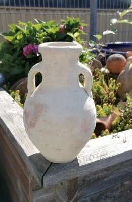 Rustikal bauchige handgefertigte Amphore 25 cm Terracotta Vase Wasserlauf Krug - Bild 1 von 2