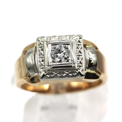 14K Yellow Gold Natural Diamond Signet Ring size 8.50 - Image 1 of 4