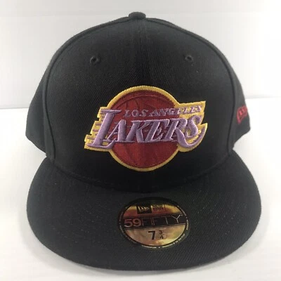 New Era 59FIFTY Los Angeles Lakers Negro Borgoña Hombres Gorra Ajustada Talla 7 3/4 Foto 1 de 4