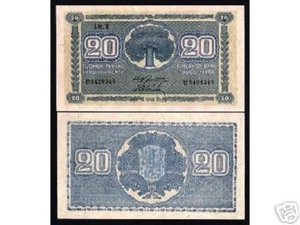 FINLAND 20 MARKKA P-86 1945 PRE EURO TREE UNC FINNISH MONEY BILL  BANK NOTE - Picture 1 of 1