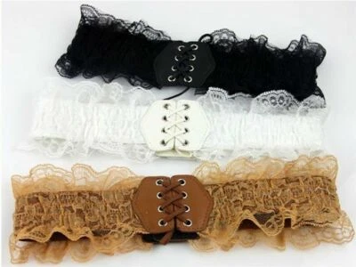 Korean Style Ladies Girls Lace Faux Leather Elastic Stretch Corset Waist Belt - Image 1 of 4