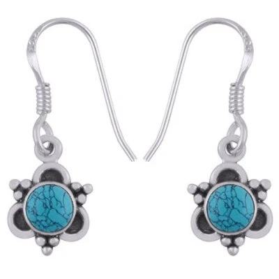 Genuine 925 Sterling Silver Turquoise Natural Gemstone Women Handmade Earrings - Image 1 of 3