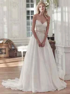 Maggie Sottero 6MS287 Poppy 10 Wedding Dress Ivory Over Blush Organza Lace - Image 1 of 4