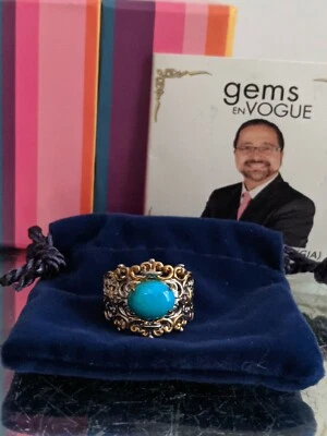 Gems En Vogue Kingman Turquoise with Swiss  Blue Topaz Filigree Ring- Size 6 - Image 1 of 4