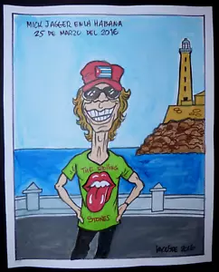 MICK JAGGER En LA HABANA/Dibujo Cubano de LACOSTE para Concierto ROLLING STONES Cuba - Imagen 1 de 6