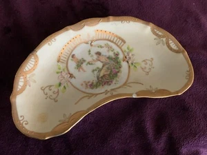 Vintage Porcelain painted gold trim jewelry dish tray, illegible markings - Picture 1 of 6