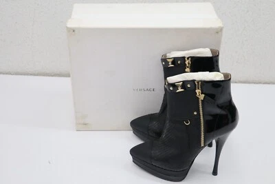 Versace Black Patent Leather Platform Boots Size 37/US 7 - Image 1 of 4