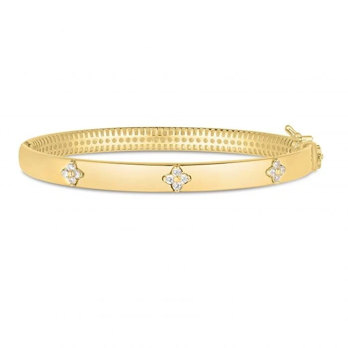 Brazalete Brazalete Trébol Diamante Natural Oro Amarillo 14k 0,28ct 5,4 mm 7" Foto 1 de 4