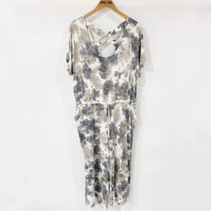 LIVI Lane Bryant 26/28 Wide Leg Jumpsuit Cropped Tie Dye Tie Waist Pockets Blue - Picture 1 of 3