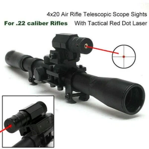 4x20 Air Gun Rifle Optics Scope +11mm Rail Mounts +Red Laser Sight For Hunting # - Picture 1 of 13