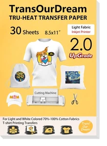 Iron on Heat Transfer Paper 30 Sheets 8.5x11" for Light Fabric Inkjet HTV - Picture 1 of 6