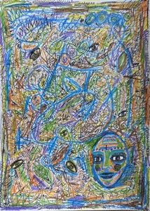Original 9x12in Expressionism Abstract Scribble Colorful Art Drawing Signed OOAK - Picture 1 of 13