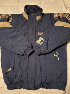 Starter Jacket Vtg 90s Notre Dame Fighting Irish NCAA Zip Up Navy/Gold SMALL - Picture 1 of 16