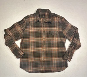 J. Camisa de franela Crew para hombre XL marrón verde a cuadros mezcla de cachemir con botones - Imagen 1 de 8