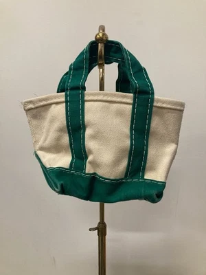 Vintage 80s LL Bean Micro Mini Boat & Tote Canvas Bag USA Green White - Image 1 of 4