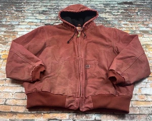 Vintage Carhartt Jacket Adult XL Red  J130 BRN  Hooded Distressed Canvas Y2K - Picture 1 of 14