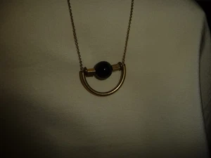 MCM PENDANT HALF MOON W BLACK BEAD W 14'' L CHAIN NECKLAC #7/5 - Picture 1 of 5