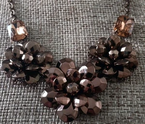 Joan Rivers Triple Flower Brown Bronze Statement Necklace 18.5" - 21" - Picture 1 of 4