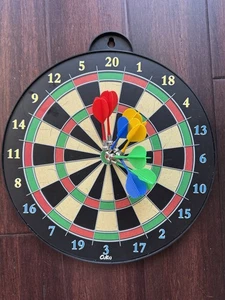 CUKU Magnetic 13-Inch Plastic Mountable Dart Board Double Sided with 8 Darts - Picture 1 of 5