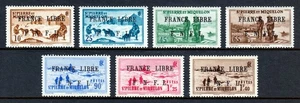 ST. PIERRE & MIQUELON — SCOTT 226/241 — 1942 FRANCE LIBRE OVPTS. — MH — SCV $144 - Picture 1 of 2