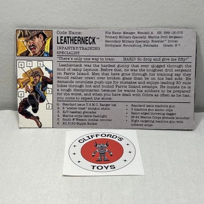 Vintage G.I. Leatherneck (V3) 1993 Action Figure File Card ONLY Hasbro ARAH - Image 1 of 2