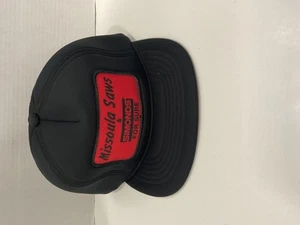 VINTAGE Missoula Saws Simonds Hat Cap Snap Back Black Red Patch Trucker Mens 80s - Picture 1 of 12