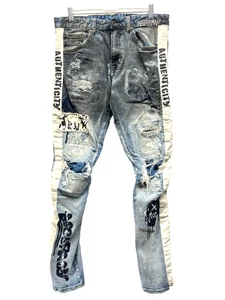 Smoke Rise Slim Tapered Jeans Men's Size 32 x 32 - Grunge Paint Distressed - Picture 1 of 12