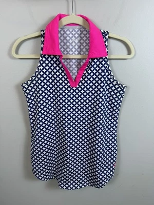 Jofit Womens Sleeveless Navy Blue & White Golf Polo Top Collared Pink Medium - Image 1 of 4