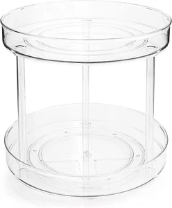 Lazy Susan Turntable Organizer for Cabinet, 2 Tier Clear Spice Rack for Pantry L - Picture 1 of 6
