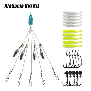 Alabama Umbrella Rigs Kit 5 Arms 4 Blades Paddle Tail Swimbaits Jig Head Hooks - Picture 1 of 12
