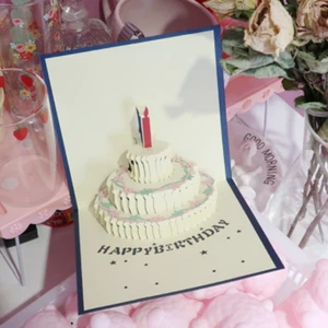 100x Handmade Pop Out Card With Envelope 3D Birthday Cake Laser Cut Happy Cards - Picture 1 of 11