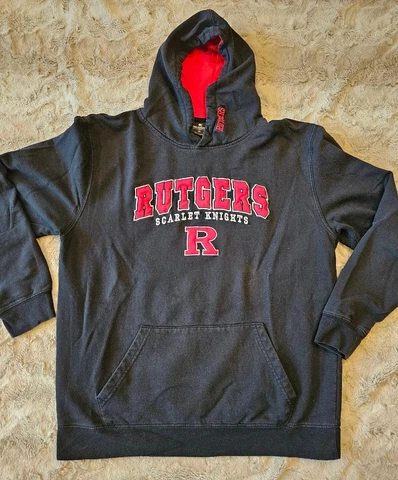 Vintage Rutgers Hoodie Sweatshirt Men's Scarlet Knights Black Size XL Broken-in Cover