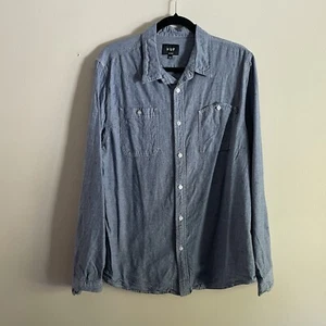 HUF Men Size XXL Blue Monogram Chambray Woven Cotton Long Sleeve Button Up Shirt - Picture 1 of 13