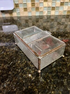 VTG Clear glass leaded glass trinket jewelry box on Copper Ball feet - Picture 1 of 7