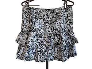 I.N.C International Concepts Size 12 Blue Black Paisley Ruffle Short Skirt - Picture 1 of 5