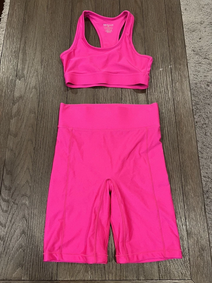 All Access Camo Biker Shorts and Bra size Small Set Bright Pink New - Image 1 of 1