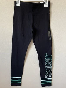 Justice Black Green Ombre Striped High Waist Full Length Leggings Size 10 - Picture 1 of 3
