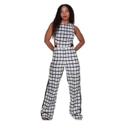 Mono Mostaza Semilla Mujer Negro Blanco Pierna Ancha Rejilla Cuadros Talla Grande L NUEVO Y2K Foto 1 de 4